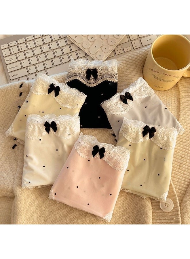6PCS/SET French silk panties for women polka dot bow girl student thong - Image 1